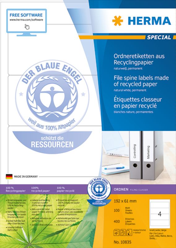 SPECIAL etiketter resirkulert papir 100 ark 192x61 (100 stk)