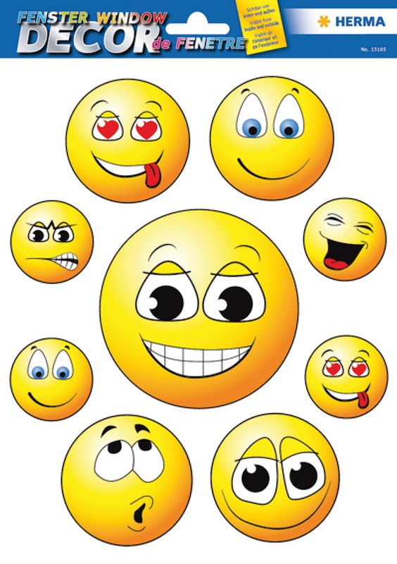 Vindusdekor Happy Face, selvklebende folie, 9 stk (5-pakk)