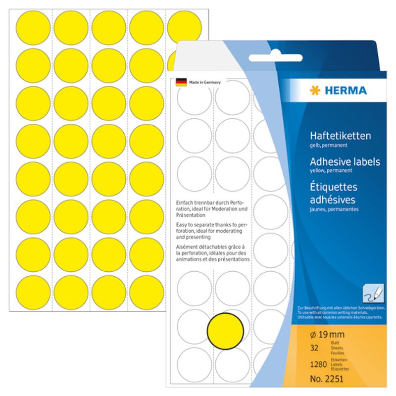 HERMA runde etiketter, Ø19 mm, gul (1280 stk)
