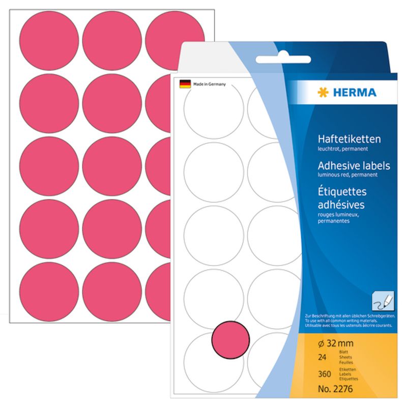 HERMA runde etiketter, Ø32 mm, lys rød (360 stk)
