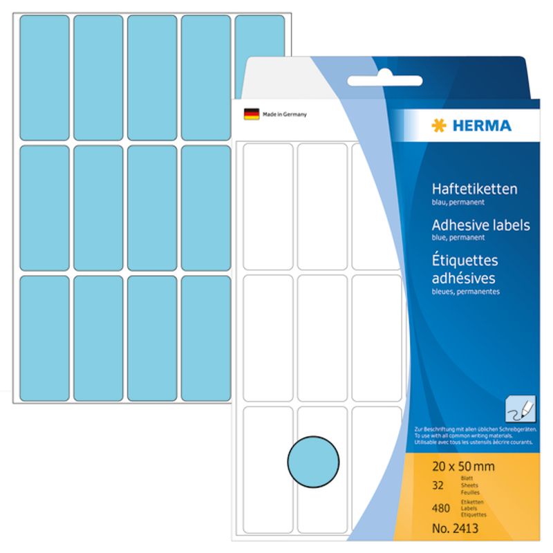 HERMA fargede etiketter, blå 20x50 mm (480 stk)