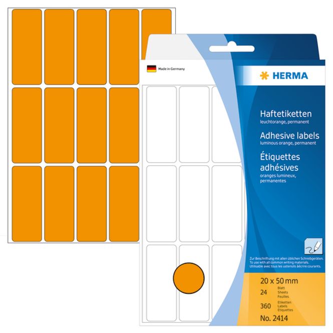 Hovedbilde HERMA fargede etiketter, lys oransje 20x50 mm ...