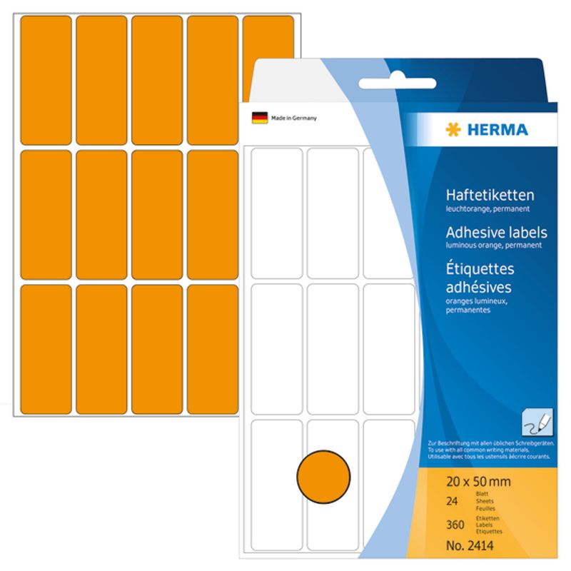 HERMA fargede etiketter, lys oransje 20x50 mm (360 stk)