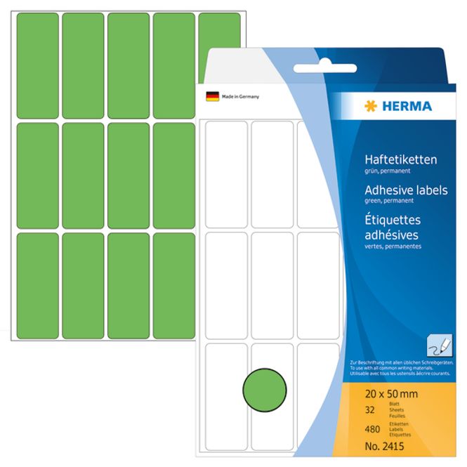 Hovedbilde HERMA fargede etiketter, grønn 20x50 mm (480 stk)