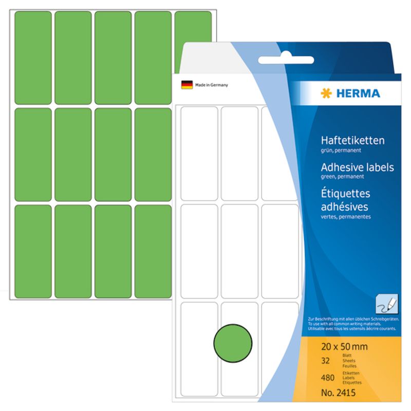 HERMA fargede etiketter, grønn 20x50 mm (480 stk)