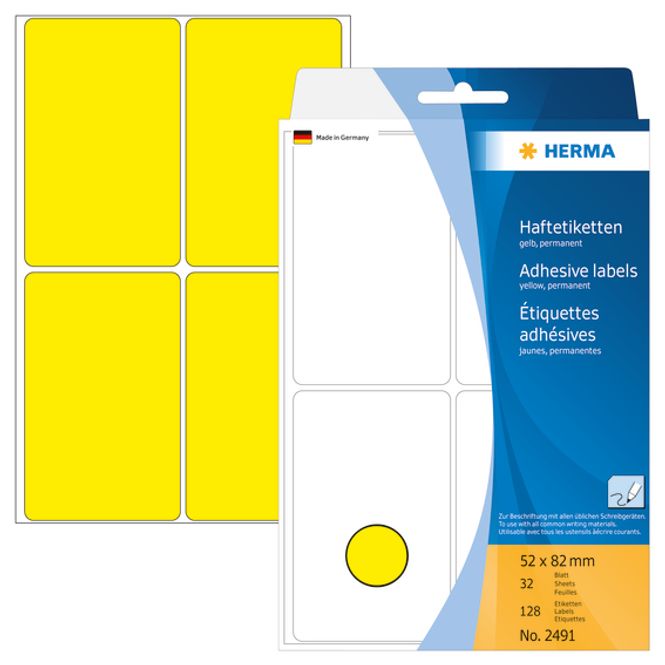 Hovedbilde HERMA fargede etiketter, gul 52x82 mm (128 stk)