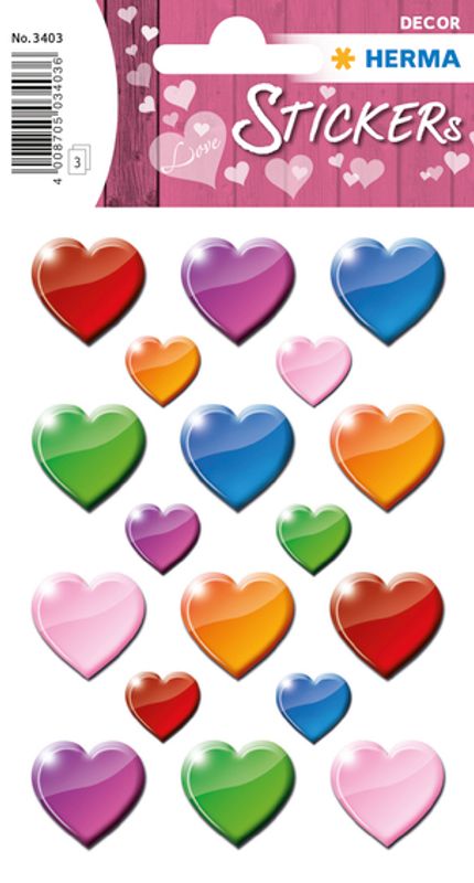 DECOR Stickers Fargerike hjerter, 3 ark (10 pakk)