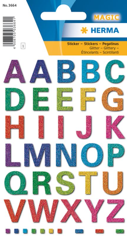 MAGIC Stickers Store bokstaver, glitter, 1 ark (10 pakk)