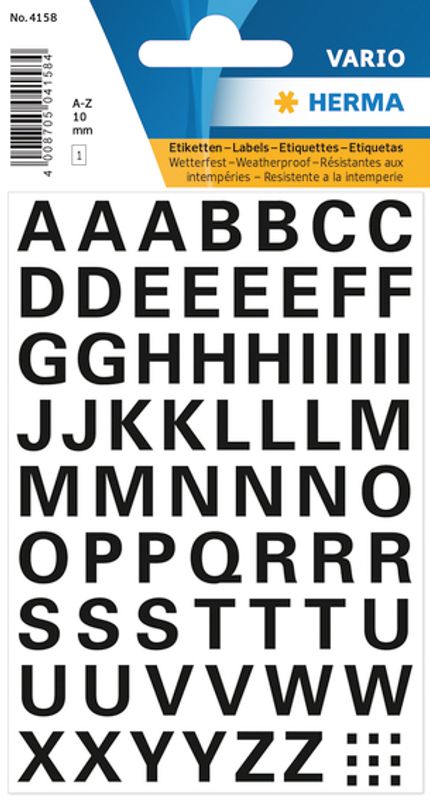 VARIO  bokstaver 10 mm, A-Z, svart 1 ark (10 pakk)