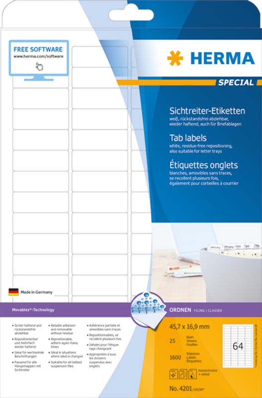 SPECIAL avtagbare etiketter, 25 ark 45.7x16.9 (1600 stk)