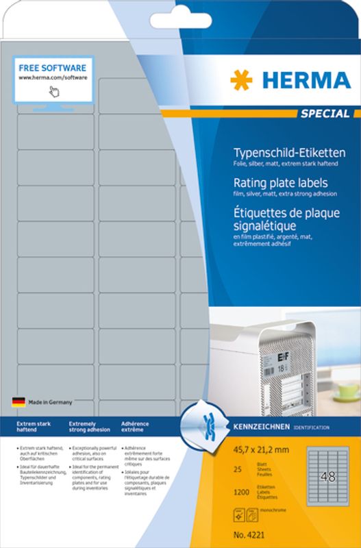 SPECIAL etiketter sølvfolie, 25 ark 45.7x21.2 (1200 stk)