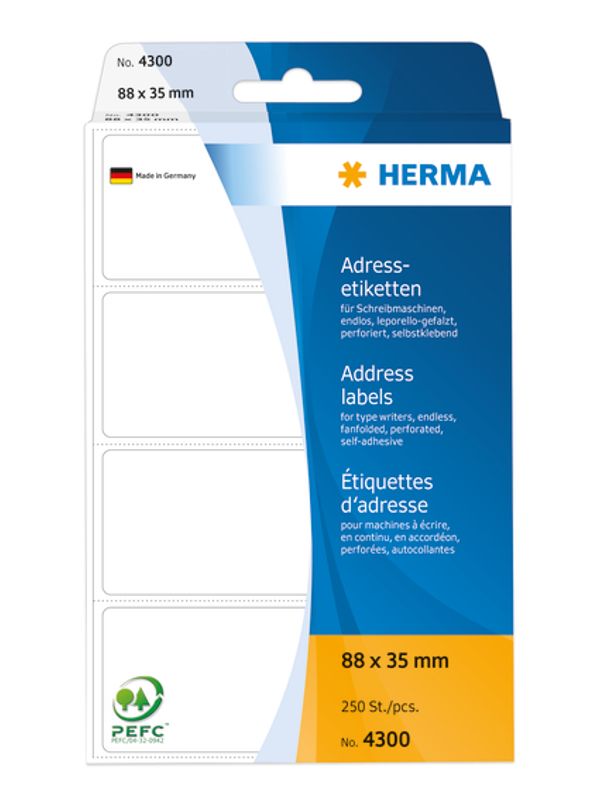 Adresseetiketter i bane, til skrivemaskin 88x35 (250 stk)