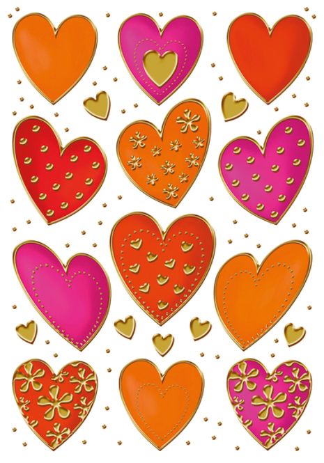 Hovedbilde DECOR Stickers Hjerter, gullpreg, 2 ark (10 pakk)