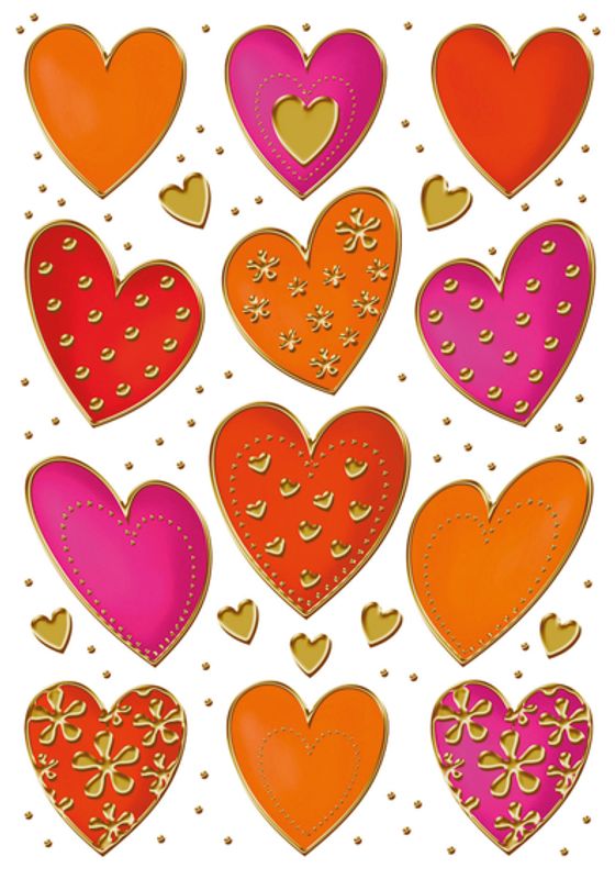 DECOR Stickers Hjerter, gullpreg, 2 ark (10 pakk)