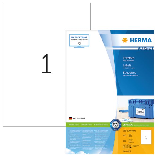 Hovedbilde PREMIUM universaletiketter, A4, 100 ark, 210x297 ...