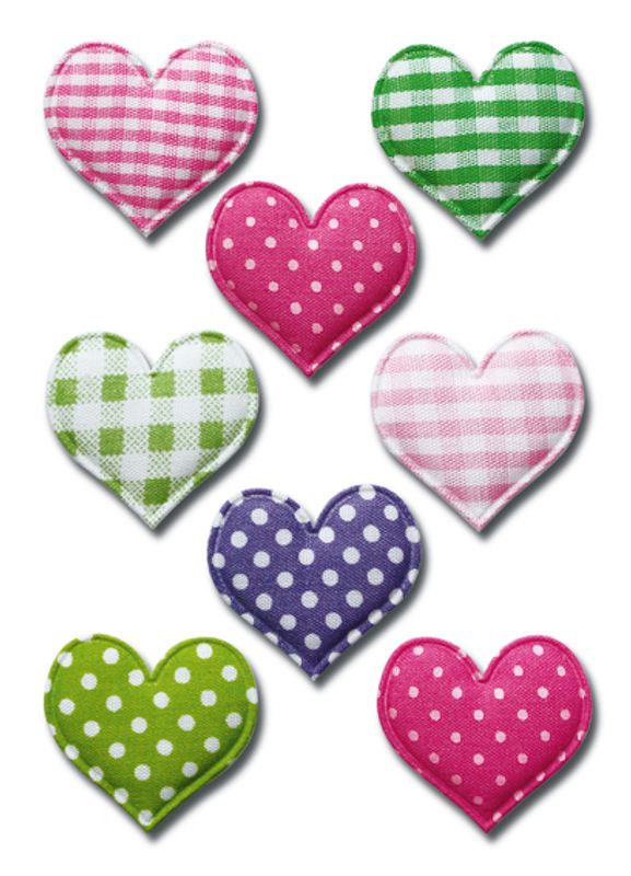 MAGIC Stickers Hjerter med prikker/striper, stoff, 1 ark (10 pak