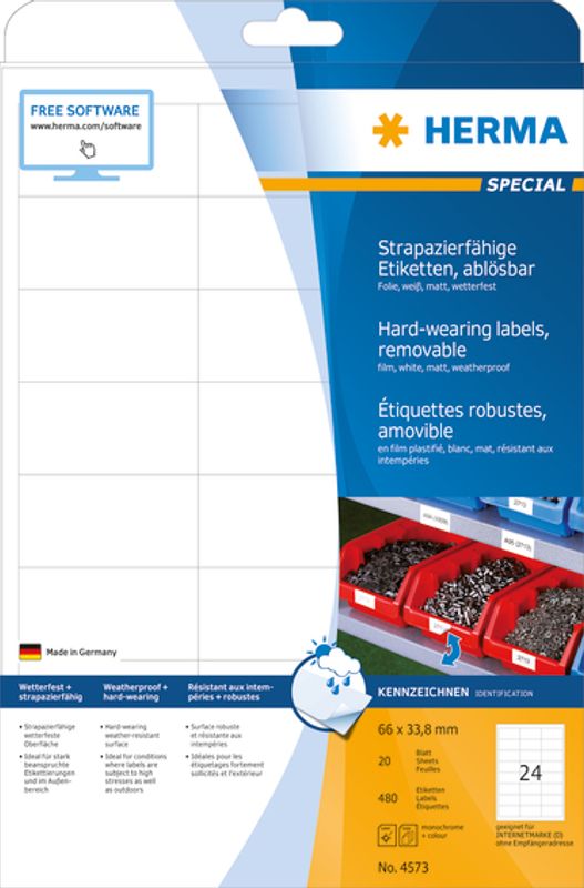 SPECIAL slitesterke etiketter avtagbar 20ark 66,0x33,8 (480 stk)