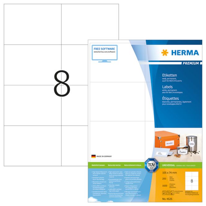 Hovedbilde PREMIUM universaletiketter, papir, 200 ark 105x74 ...