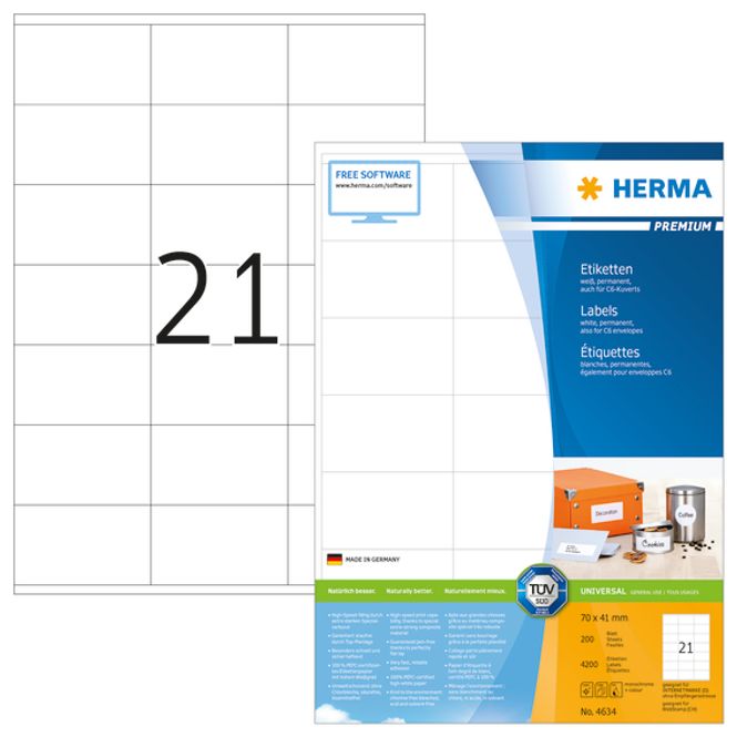 Hovedbilde PREMIUM universaletiketter, papir, 200 ark 70x41 ...