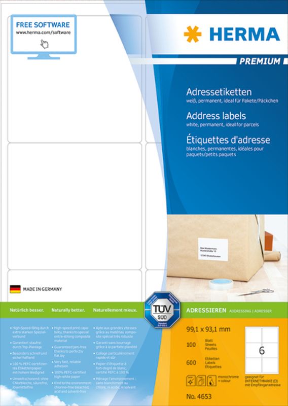 PREMIUM universaletiketter, papir,100 ark 99,1x93,1 (600 stk)