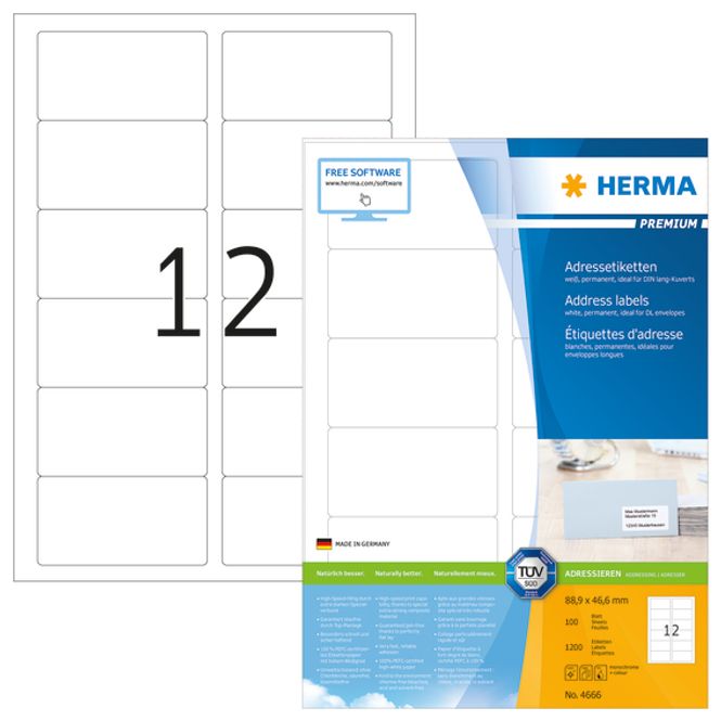 Hovedbilde PREMIUM adresseetiketter 100 ark 88.9x46.6 (1200)