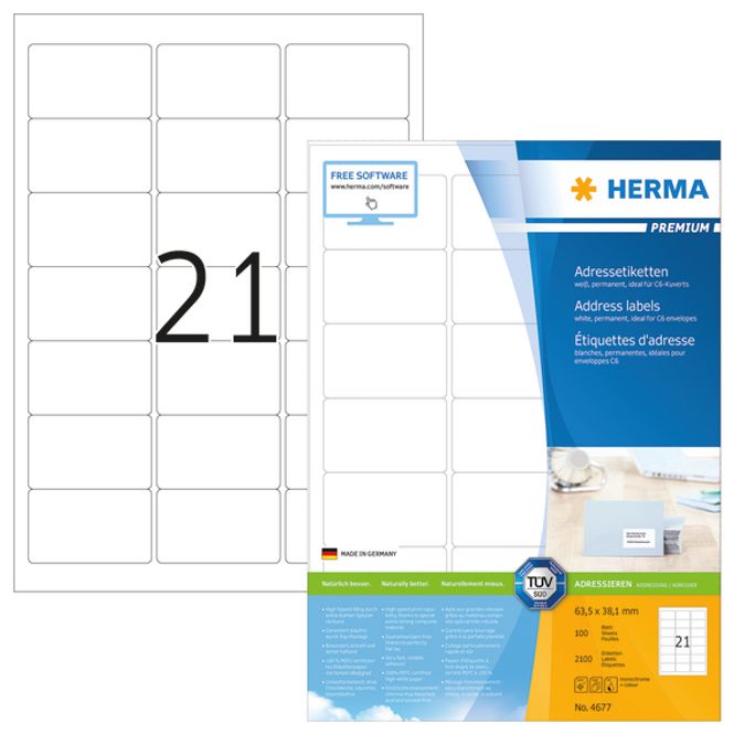 Hovedbilde PREMIUM adresseetiketter, 100 ark 63.5x38.1 (2100 ...