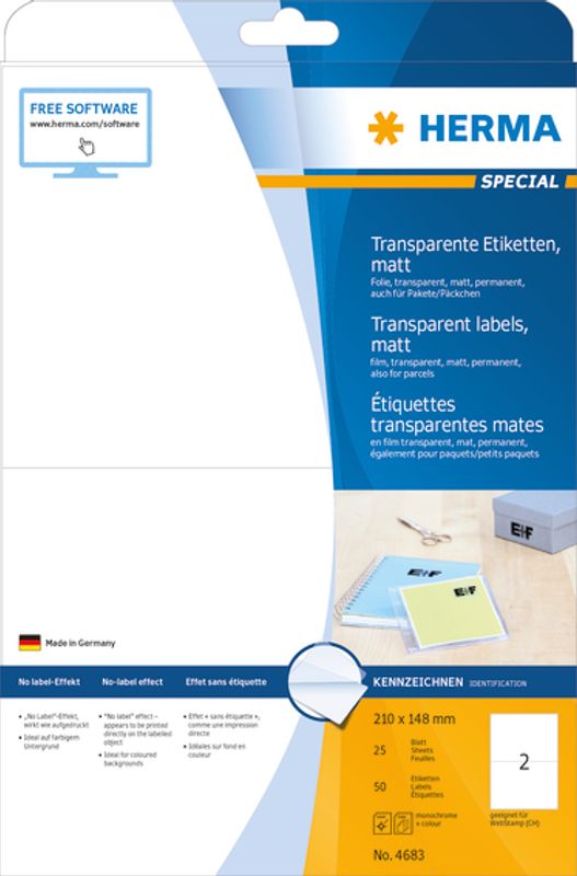 SPECIAL transparente etiketter, 25 ark 210x148 (50 stk)