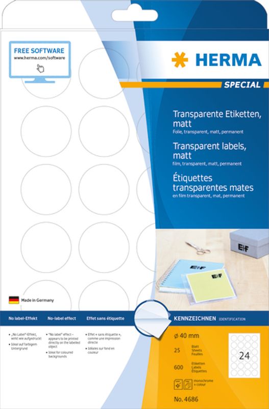 SPECIAL transparente etiketter, LC rund Ø40, 25 ark (600 stk)