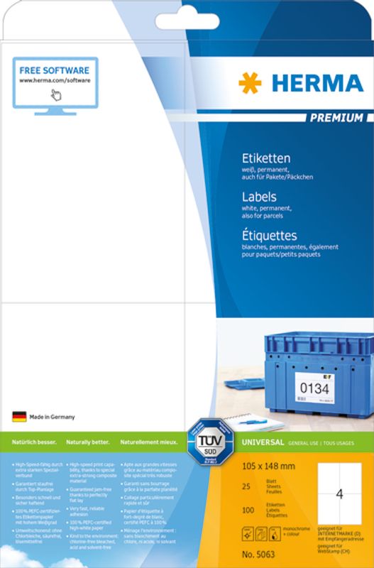 PREMIUM universaletiketter, papir, 25 ark 105x148 (100 stk)