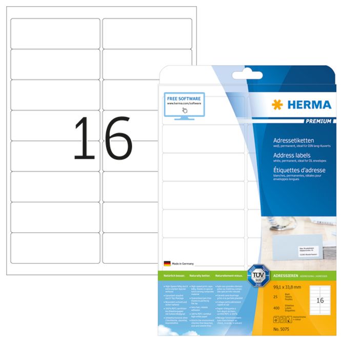 Hovedbilde PREMIUM adresseetiketter, 25 ark 99.1x33.8 (400 ...