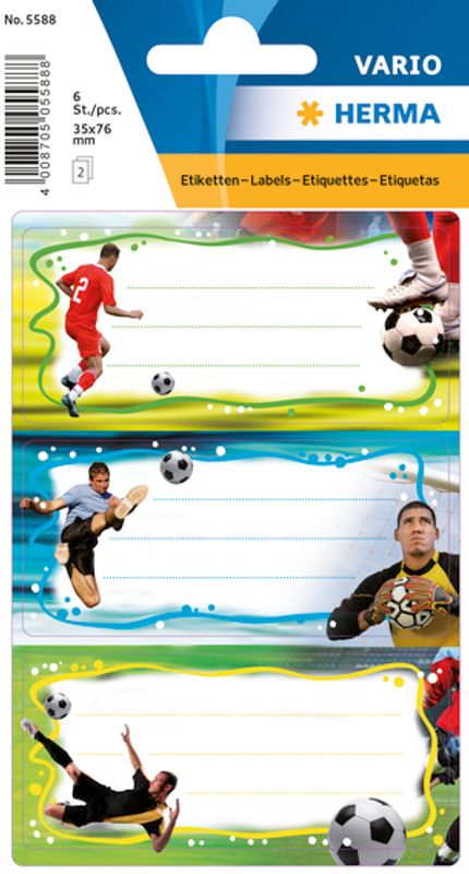 VARIO boketiketter Fotballspillere med glitter, 2 ark (10 pakk)
