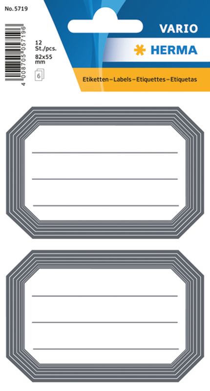 VARIO boketiketter med svart kant, 82x55 mm, 6 ark (10 pakk)