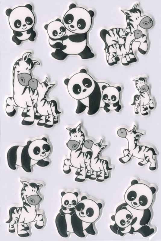 MAGIC Stickers Panda- og zebrafamilie, (skum), 1 ark (10 pakk)