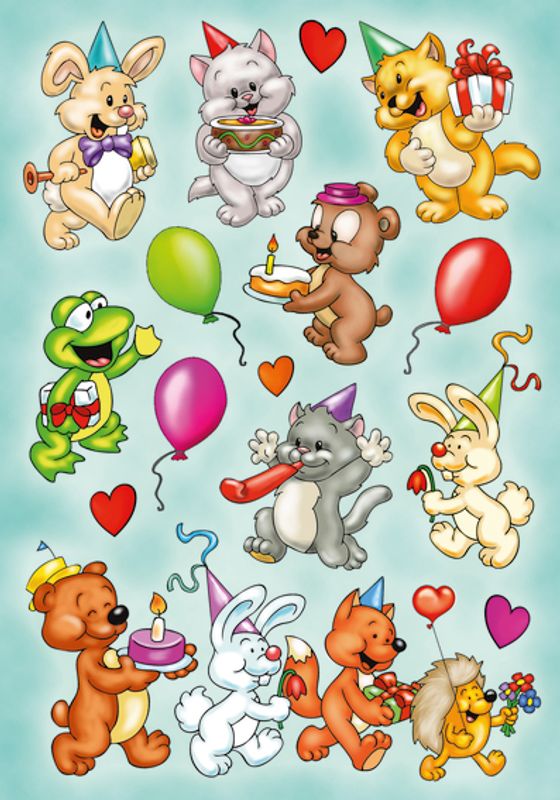 MAGIC Stickers Bursdagsfest søte dyr, glitter, 1 ark (10 pakk)