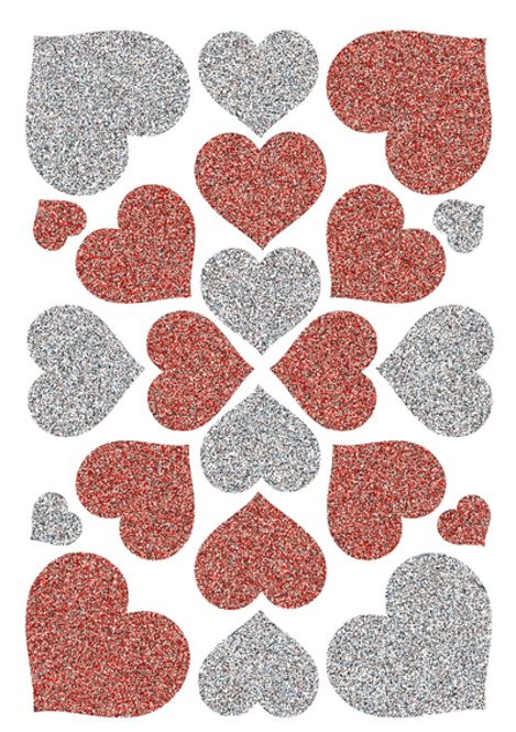 Hovedbilde MAGIC Stickers Hjerter rød og sølv med glitter, 1 ...