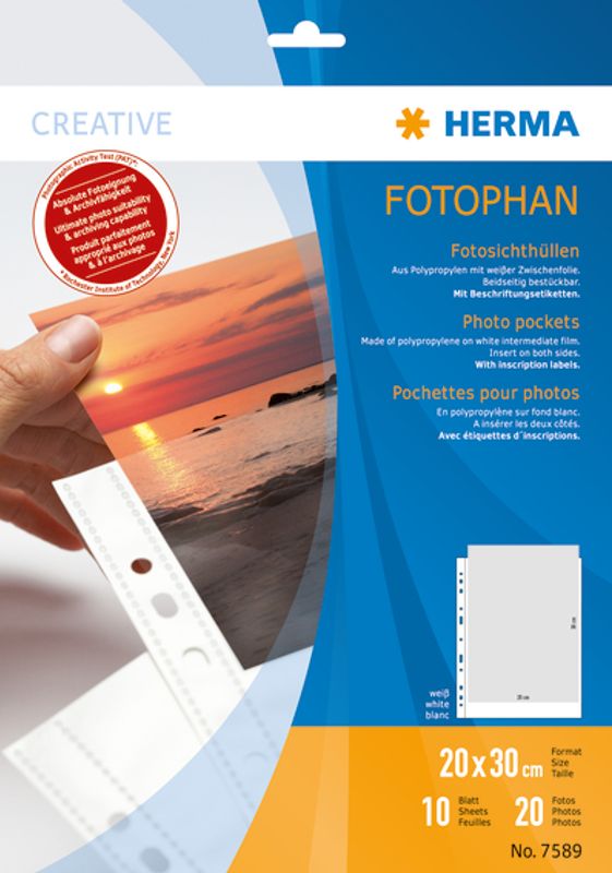 Fotophan fotolommer 20x30 portrait, 2 fotos/ark, hvit 10 stk