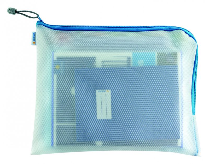 A4+ Veske/lomme i plast med blå glidelås 36x28cm