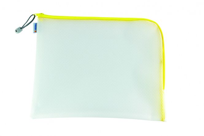 Hovedbilde A4+ Veske/lomme i plast med gul glidelås 36x28cm