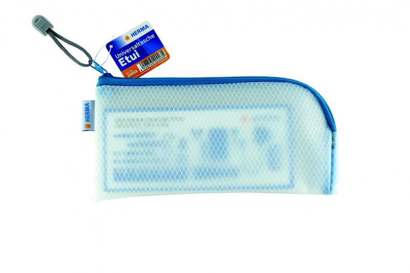Veske/lomme i plast med blå glidelås 23x11cm