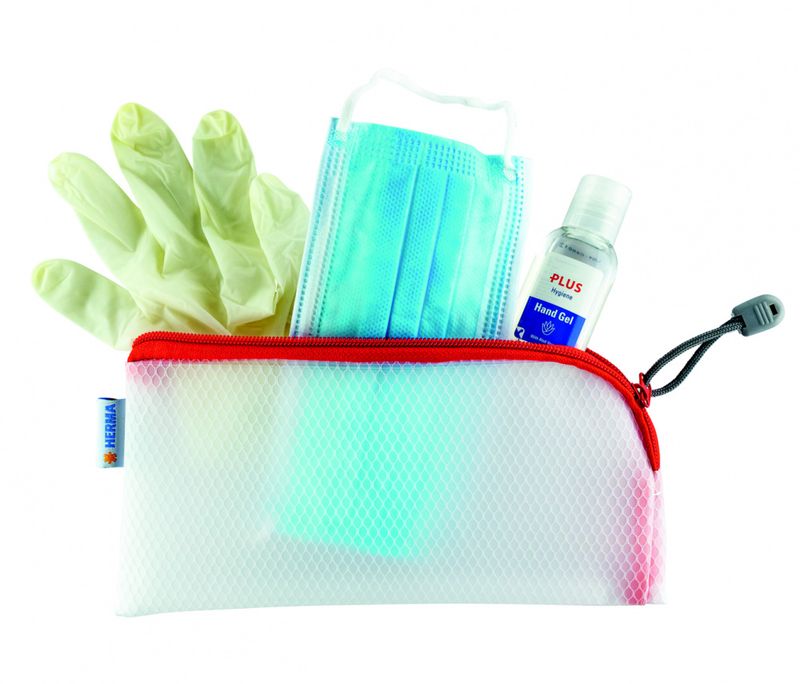 Veske/lomme i plast med rød glidelås 23x11cm