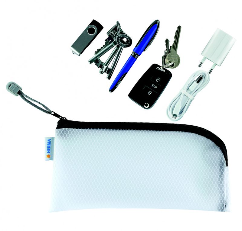 Veske/lomme i plast med sort glidelås 23x11cm