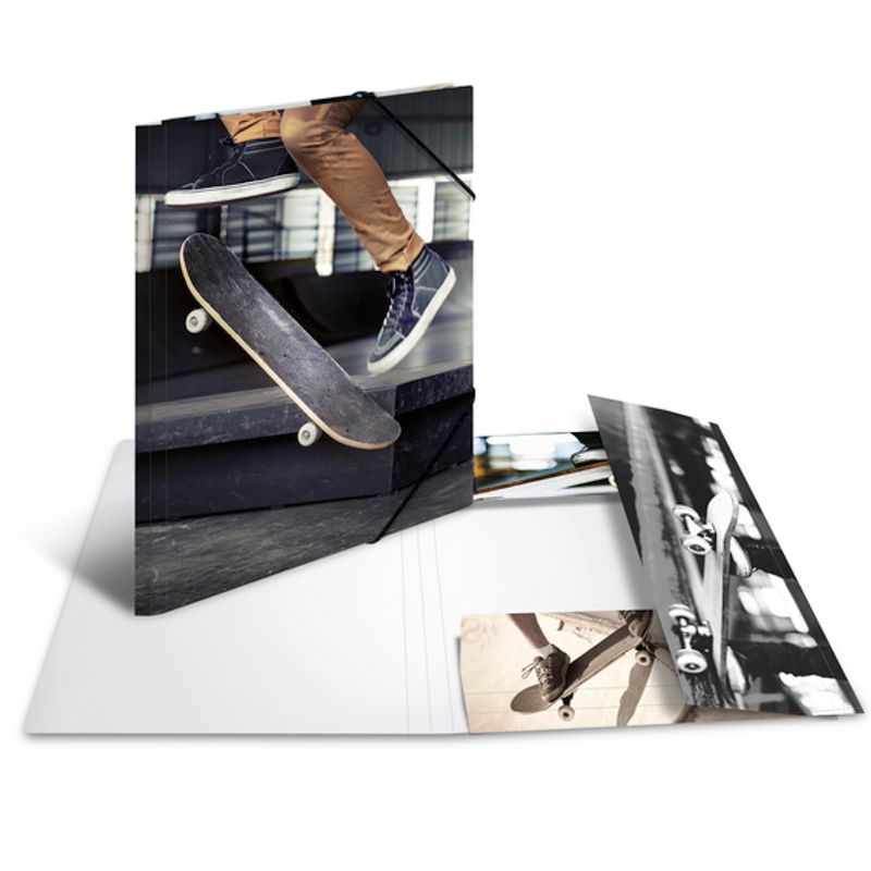 Strikkmappe i robust kartong, A3, Skateboard (3 pakk)