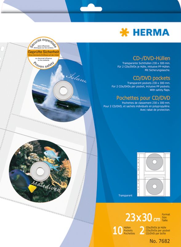 CD/DVD plastlommer inkl. papir, 2 stk per lomme, 10 stk