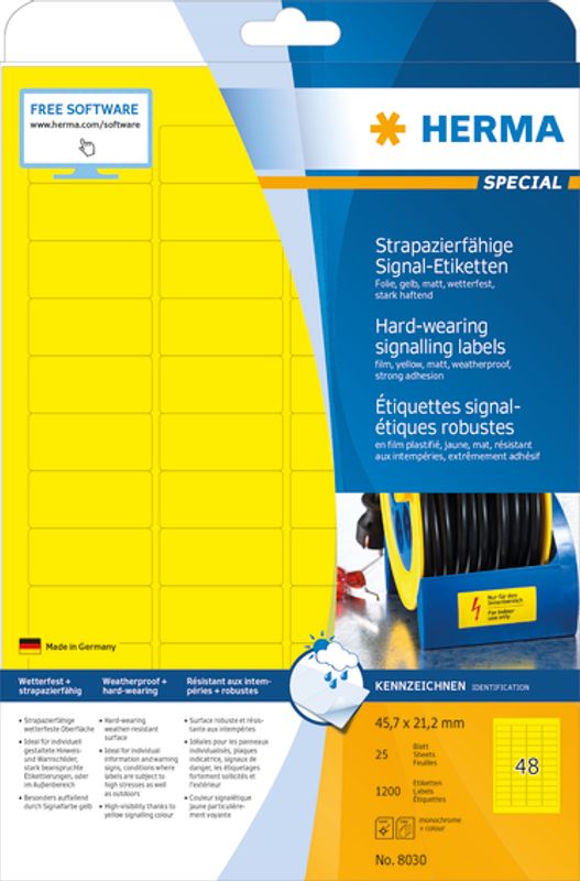 SPECIAL slitesterke etiketter, gul, 25 ark 45,7x21,2 (1200)