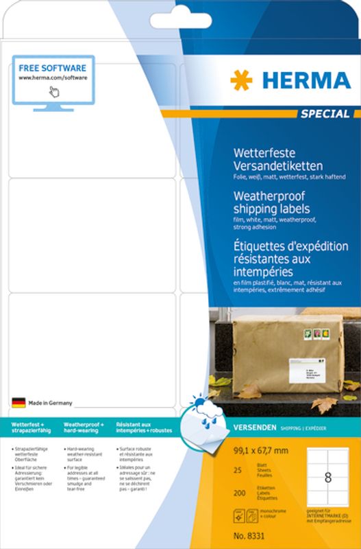 SPECIAL værbestandige etiketter 25 ark, 99,1x67,7 (200 stk)