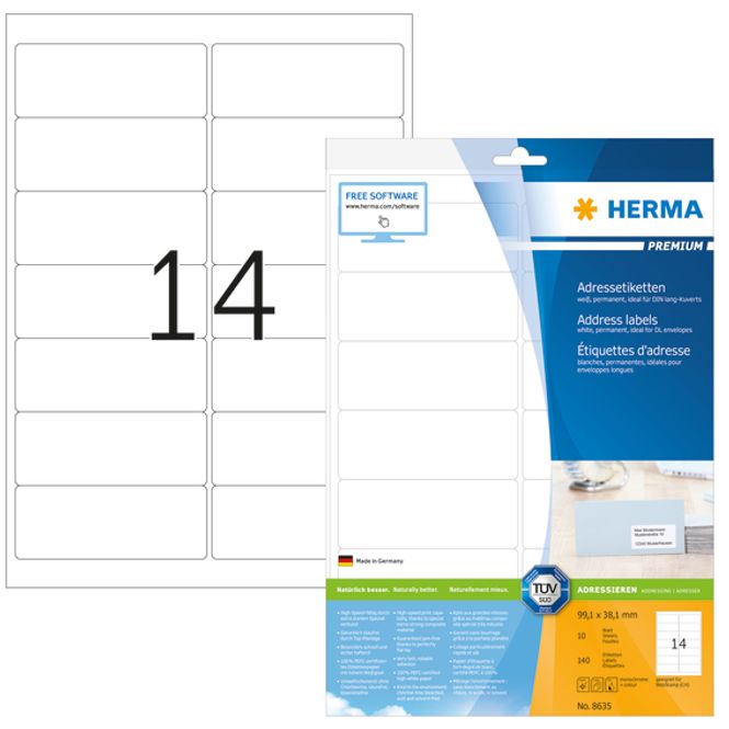 Hovedbilde PREMIUM adresseetiketter, papir, 10 ark 99.1x38.1 ...