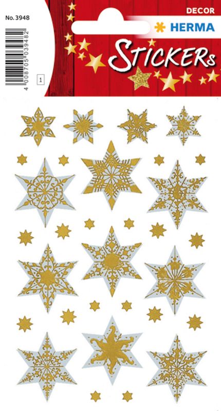DECOR Stickers Gull- og sølvstjerner, 1 ark (10 pakk)