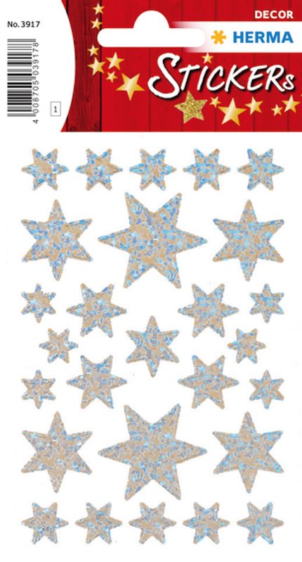 DECOR Stickers Sølvstjerner regnbuefarger, 1 ark (10 pakk)