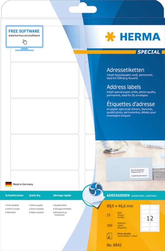 InkPrint fotokvalitet etiketter 25 ark, 88.9x46.6 (300 stk)