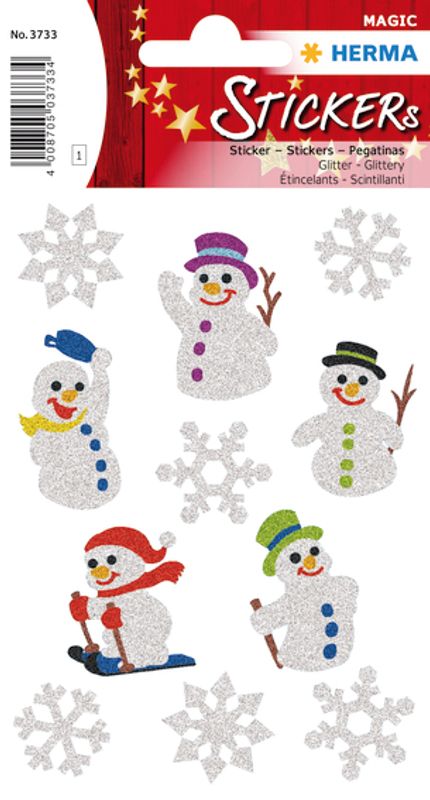 MAGIC Stickers Snømenn, glitter, 1 ark (10 pakk)